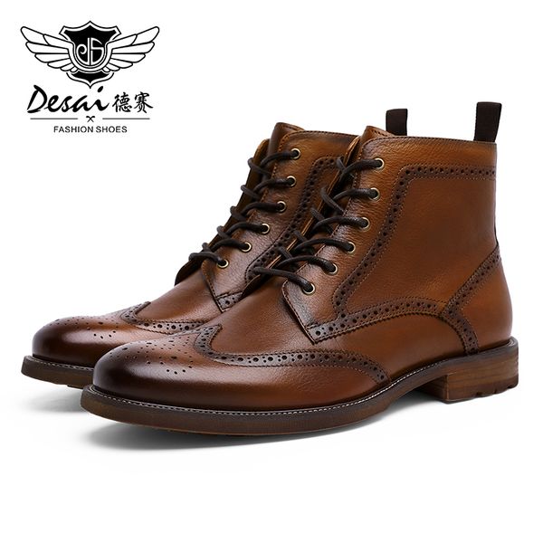 

boots desai spring men big size 38-47 vintage brogue college style shoes casual fashion lace-up warm for man 230330, Black