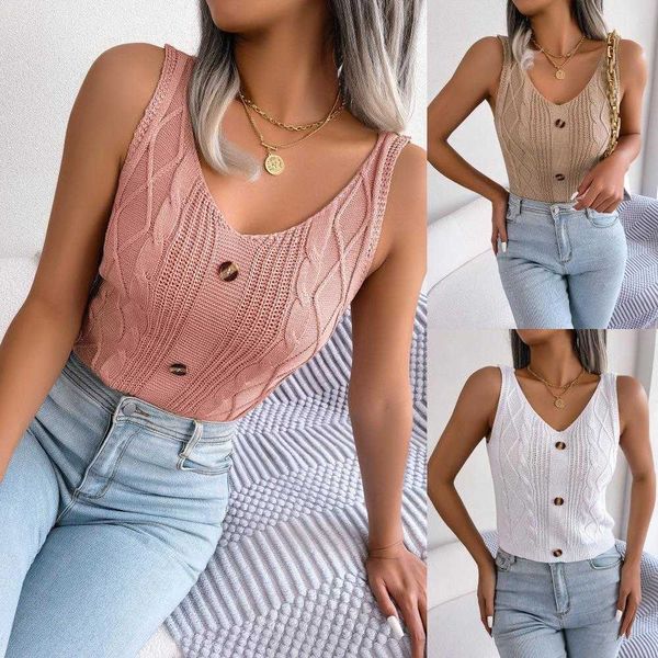 

ins style spring and summer leisure v neck buttons plait cardigan holiday, White