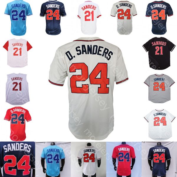 

deion sanders jersey vintage white baby blue pullover red cream navy grey cooperstown player version pinstripe black size s-3xl, Blue;black