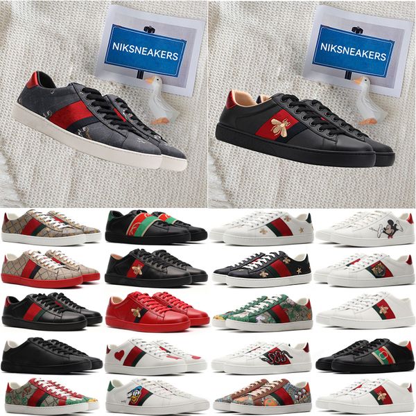 

designer sneakers quality men women casual shoes ace bee snake tiger embroidered white green red stripes womens shoes sneaker walking sport, Black