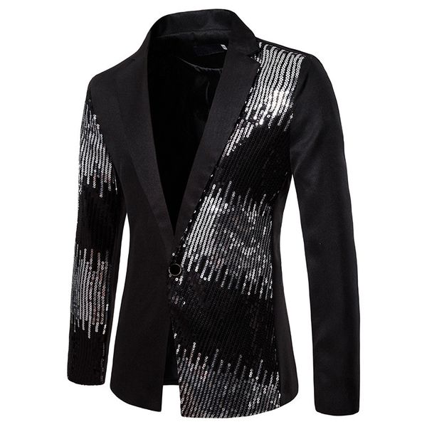 

men's suits blazers shiny black sequins shiny set men's jacket slim fit single button jacket men's party stage single jacket, White;black