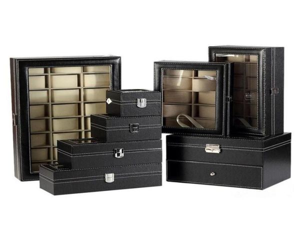 

watch boxes cases 261012 slots pu leather watch storage box organizer mechanical mens display holder cases jewelry gift boxes c7901796, Black;blue