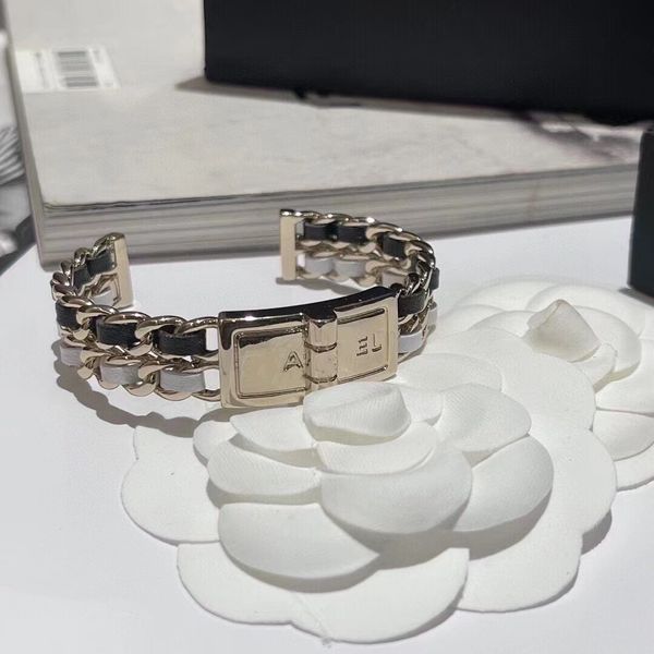 

cuff new designer leather chain plated thick gold bracelet, White