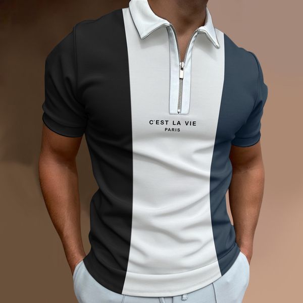 

men's polos personality men's polo shirt summer oversized clothing urban street fashion polo luxury brand t-shirt lapel casua 2303, White;black