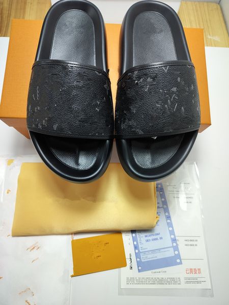 

luxury paris slippers designer womens rubber slide mens waterfront embossed mule fashion women slides flat with box summer sandals beach san, Black