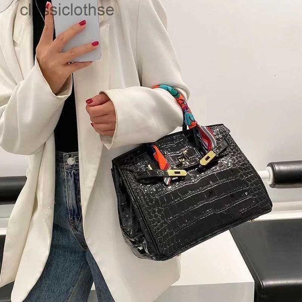 

original edition designer herms briks bags online store 2023 new leather alligator bag fashion large capacity commuter handbag advanced sens