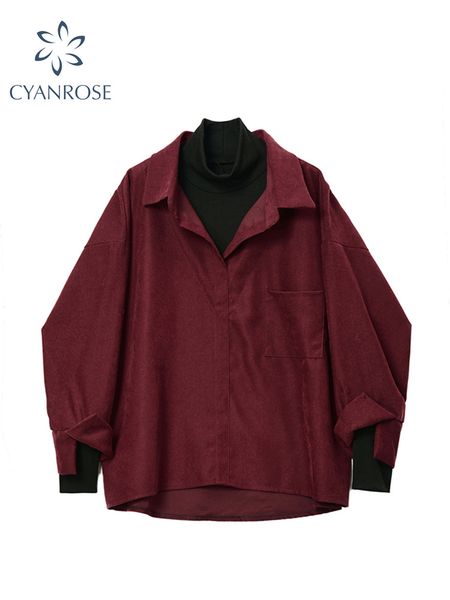 

women's blouses shirts fake two piece shirt women patchwork turtleneck turn-down collar autumn winter casual lady long sleeves female l, White