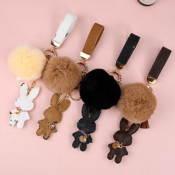 

designer keychains creative rex rabbit hairball key chain cute plush year of the rabbit mascot car key ring women's bag pendant wholesa, Silver