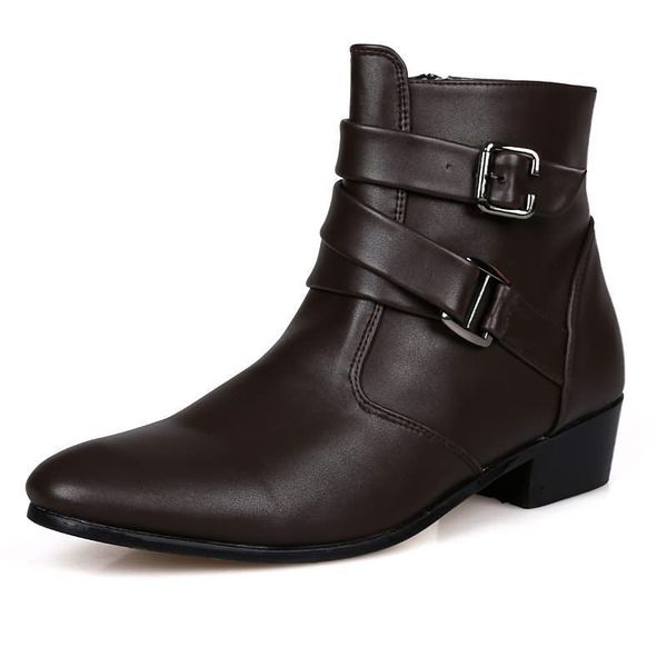 

dress shoes men's boots winter leather short boots british style shoes flat shoes work boots motorcycle short boots casual ankle shoes, Black