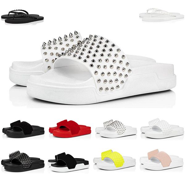 

luxury flip flops slippers designer sandals men women fashion slides triple black white spikes mens flat beach l ppatform sandal with box