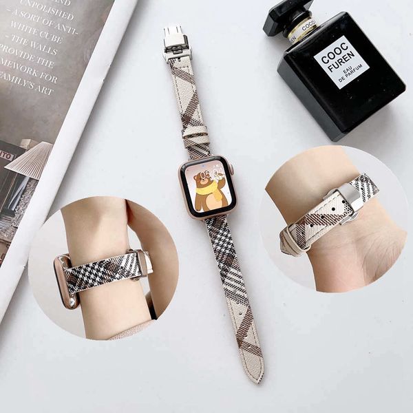 

slim thin watch band leather for apple iwatch 8 ultra 3 4 5 7 strap 40mm 44mm 45 49 41mm watchband metal bracelet wristband slim gold buckle, Black;brown