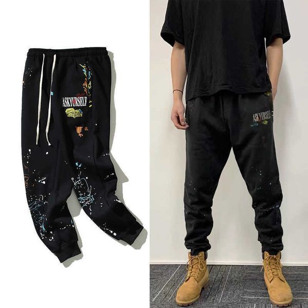 

askyurself color splashed sanitary pants casual sports ask european and american fashion brand, Black