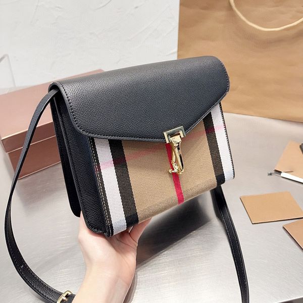 

fashion canvas with leather everything messenger bag single shoulder crossbody bag hand hold real brown fabric checked patchwork bags 25cm