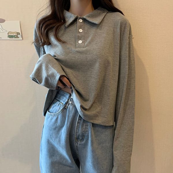 

women's t-shirt women's loose autumn grey autumn polo shirt long sleeve women's strapless tank 230330, White