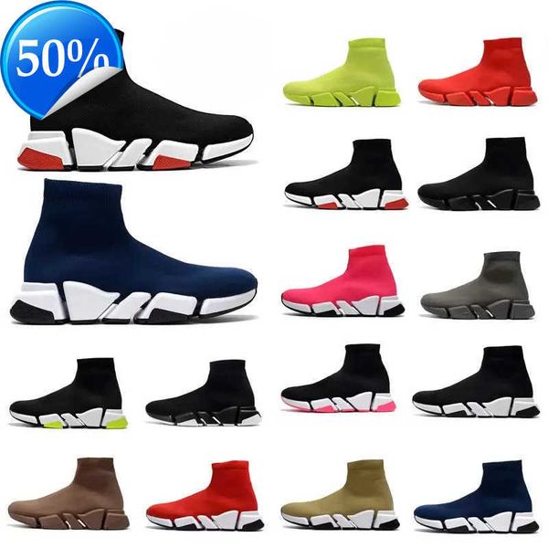 

2023 speed 2023wholesale designer socks shoes knitting mesh men women runner sock boots high platform black white red slip on triple s soft