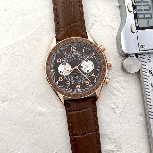 

omeg wrist watches for men 2023 new mens watches all dial work quartz watch luxury brand chronograph clock fashion speedmaster leather belt, Slivery;golden