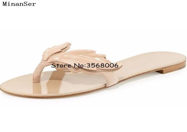 

2020 summer new fashion design slipper sandals women leaf slides flipflops flats angel wing women slippers 5113581, Black