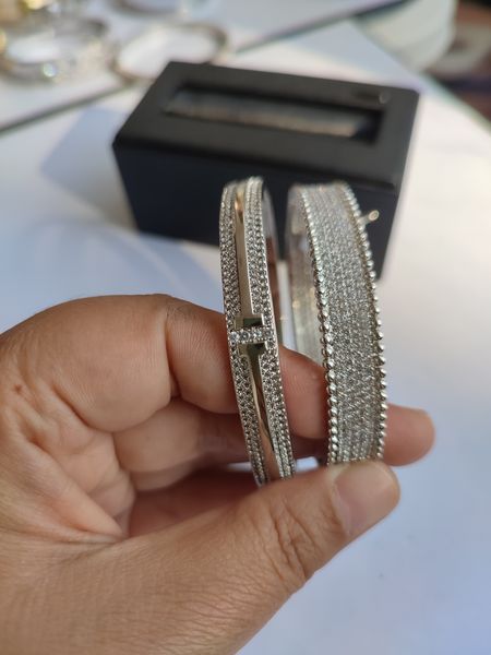 

silver designer solid gold bangle luxury bracelet full drilling brand fashion classic diamond jewelry for men women party wedding accessorie, Black