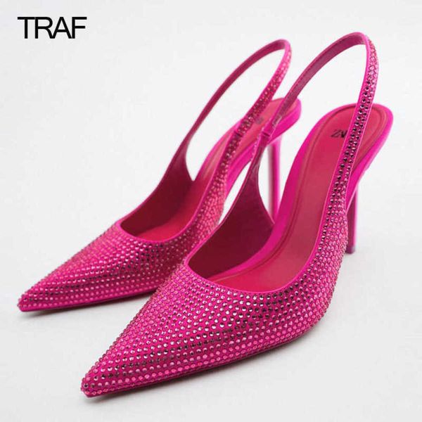 

dress shoes women pumps rhinestone heels ladies sandals slingback wedding pointe shoes woman summer 2022 high heels female heeled 221130, Black