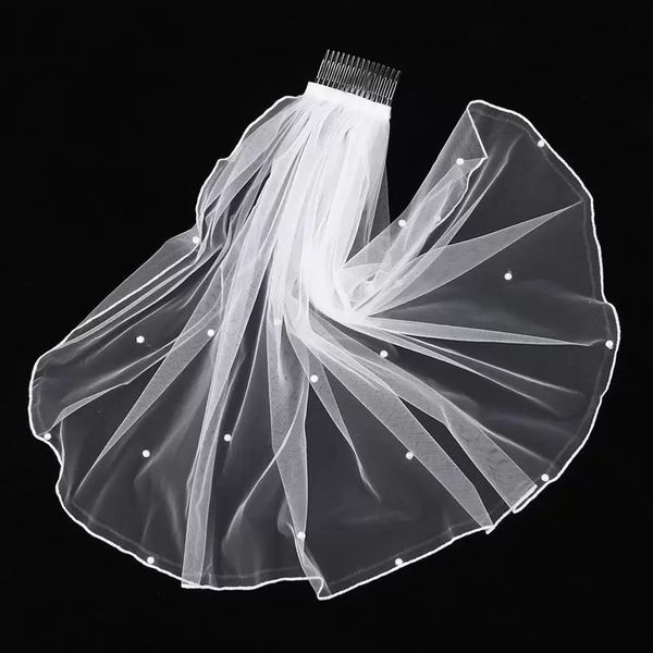 

2023 white tulle bridal veil pearl wedding with hair comb for bride wedding party in stock cheap, Black