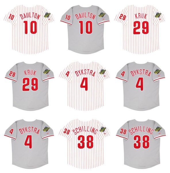

darren daulton phillies baseball jersey philadelphia 1993 world series john kruk lenny 4 dykstra curt schilling white grey size s-5xl, Blue;black