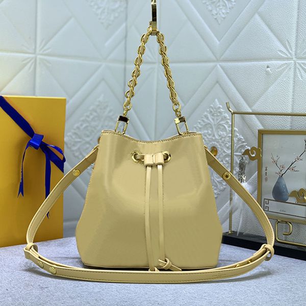 

bucket bag cross body bags totes lady handbag chains handle letter printing cowhide grain fashion string zipper purse removable strap discol