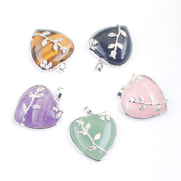 

natural aventurine opal stone heart pendant romantic love flower silver plated women's exquisite clavicle fashion jewelry dbn316