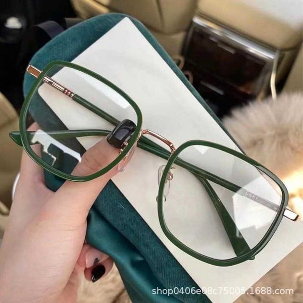 

designer glasses new tr anti blue light fortune green frame ins plain glasses net red the same flat lens can be equipped with myopia, White;black