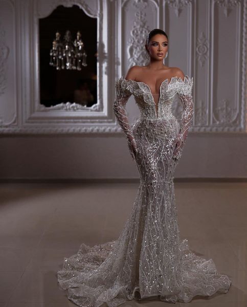 

luxury mermaid evening dresses long sleeves v neck beaded appliques sequins 3d lace hollow pearls floor length prom dress formal gown plus s, Black;red