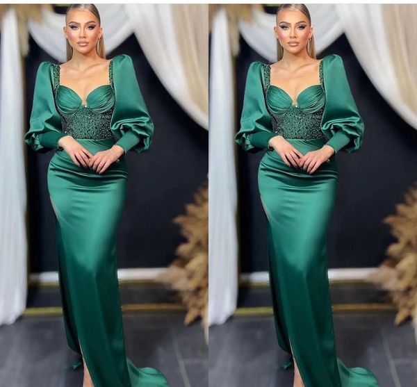 

dubai arabic kaftan mermaid evening dresses long sleeves sweetheart split beaded prom dresses formal birthday celebrity pageant special occa, Black;red