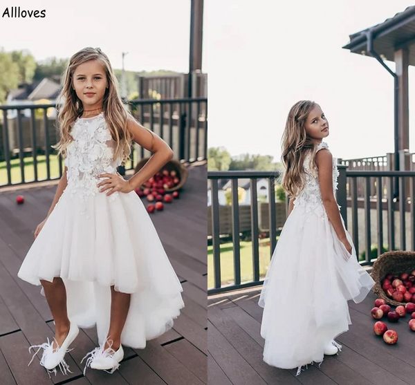 

pretty floral lace flower girl dresses for wedding party high low tulle a line short formal birthday gowns for little girls kids toddler fir, White;blue