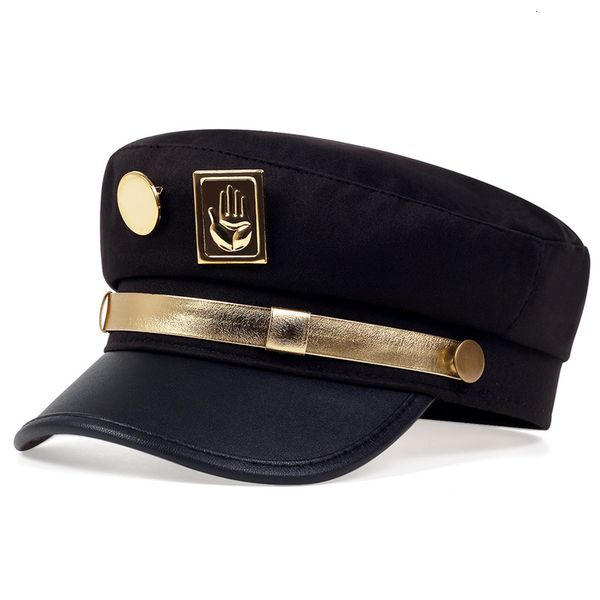 

berets anime jojo's bizarre adventure hat cosplay cap badge brooch pin prop brim gold palm navy hats costume accessories 230330, Blue;gray