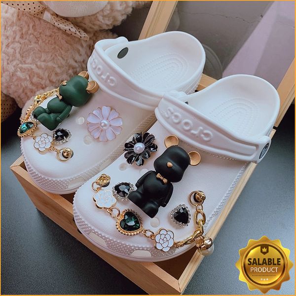 

shoe parts accessories vintage bears croc charms designer diy bling metal doll shoes buckle decaration for jibs clogs kids women girls gifts, White;pink
