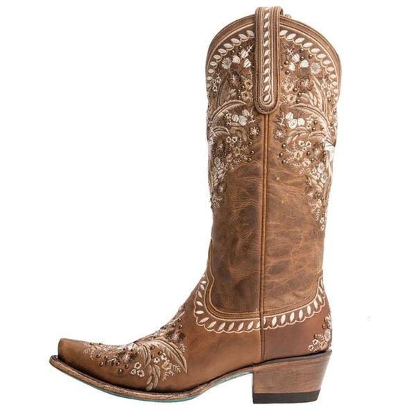 

boots bonjomarisa ladies platform chunky cowboy embroidery slip on western women sewing floral casual leisure ridding 230330, Black