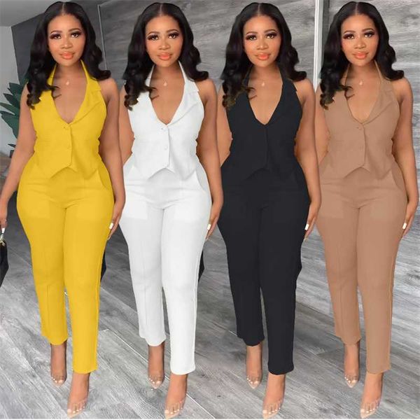 

2023 summer women clothing casual tracksuits sleeveless two piece outfits vest trousers two-piece suit, White
