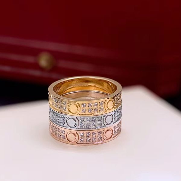 

2023 brand classic crystal titanium steel couple ring women couple love eternal two row diamond ring 18k gold designer ring, Silver