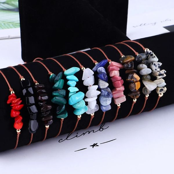

natural gem stone bracelet irregular crystal stretch chip beads rope wrap bracelet women friends jewelry, Black