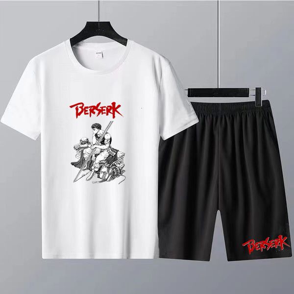 

men's tracksuits berserk tshirt sets suits japanese anime graphic mens cotton outfits streetwears oversized 2 piece manga shorts set 23, Gray