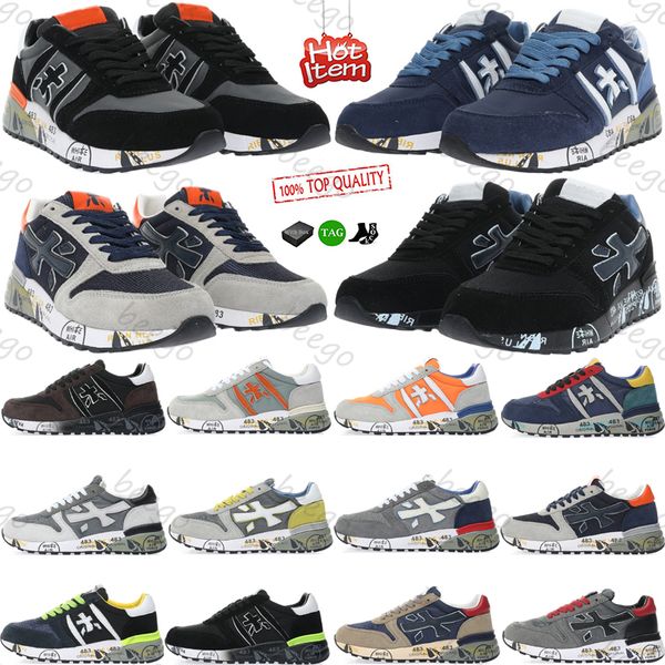 

with box italy premiata lander trainers casual shoes mens layer leather cowskin mick lander running shoe black grey trainers walking jogging
