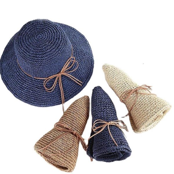 

wide brim hats bucket doit simple women straw summer sun for lady folding bow beach adults female sunscreen cap 230330, Blue;gray