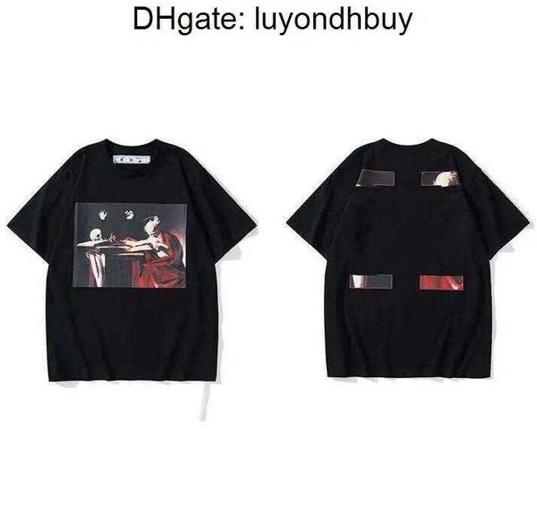 

2023 off men's t-shirts offs white irregular arrow summer finger loose casual short sleeve t-shirt for men and women printed letter x o, White;black