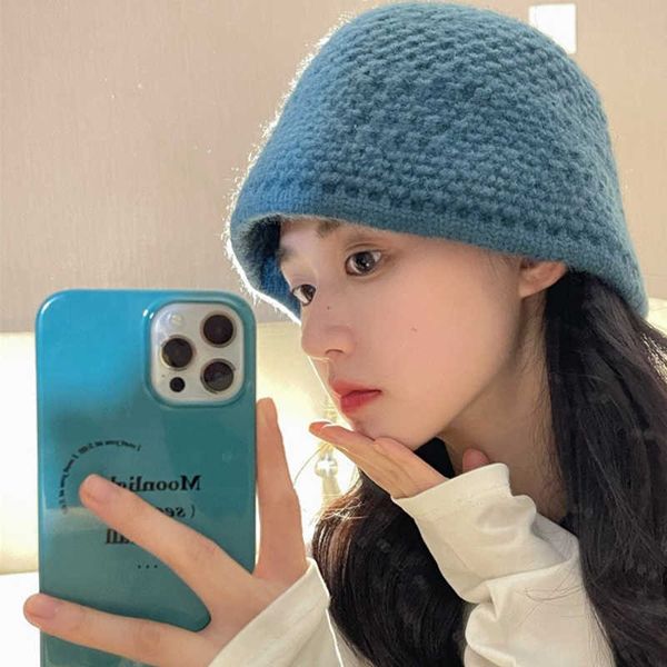 

hbp winter hats wide knitted brim bucket hats for women winter thickened warm ear protector bob woolen hat lady panama outdoor hiking fisher, Blue;gray