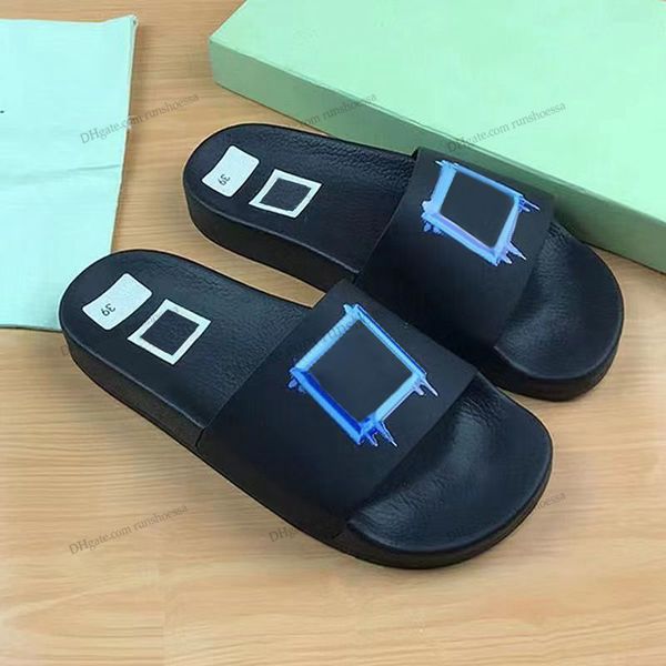 

offs white sandal industrial tape sllides designer women slides leather sandal bom dia flat mule slipper patent canvas beach sandals rubber, Black