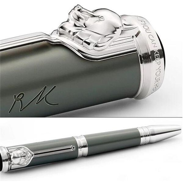 

Luxury Great Writers Special Edition Roller Ballpoint Pen Top Quality Green large Holder refill writing pen unique embossed Wolf head, As pictures
