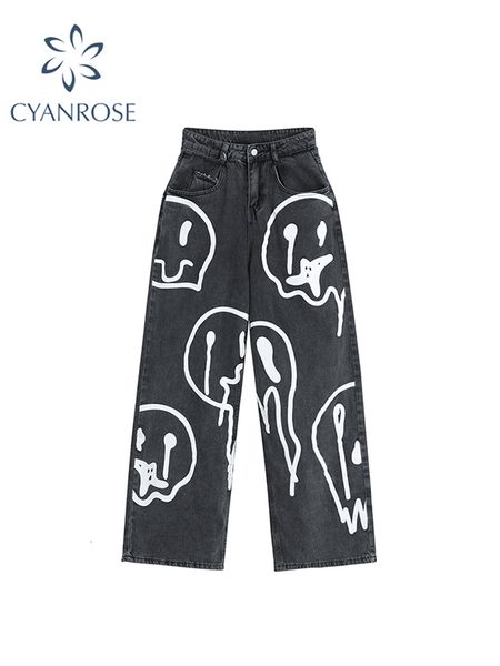 

women s jeans spring fashion ins street hip hop printing wash loose casual denim wide leg pants woman long trousers 230330, Blue