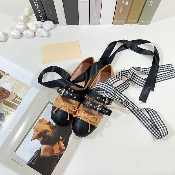 

miu women's ballet shoes flats ballerina designer brand bow cap toe mary jane 2 straps buckle retro elastic band black and white pink g