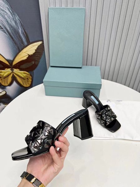 

luxury designer ladies slippers leather fashion dinner dance high heel sandals flip-flops 0218, Black