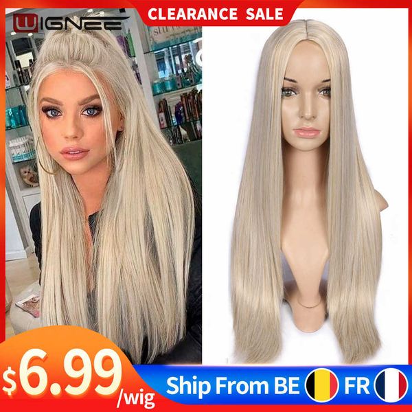 

synthetic wigs wignee long straight hair synthetic for women blonde natural middle part heat resistant fibernatural daily 230227, Black