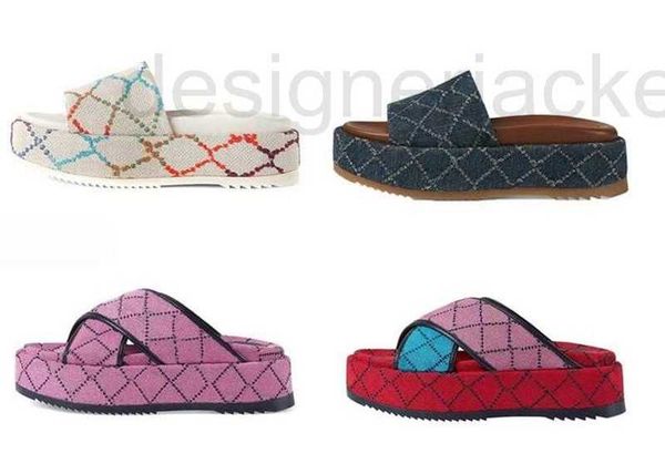 

slippers designer womens fashion embroidered canvas slides slip on slippers girls canvas covered platform sandals big size 2fh0, Black