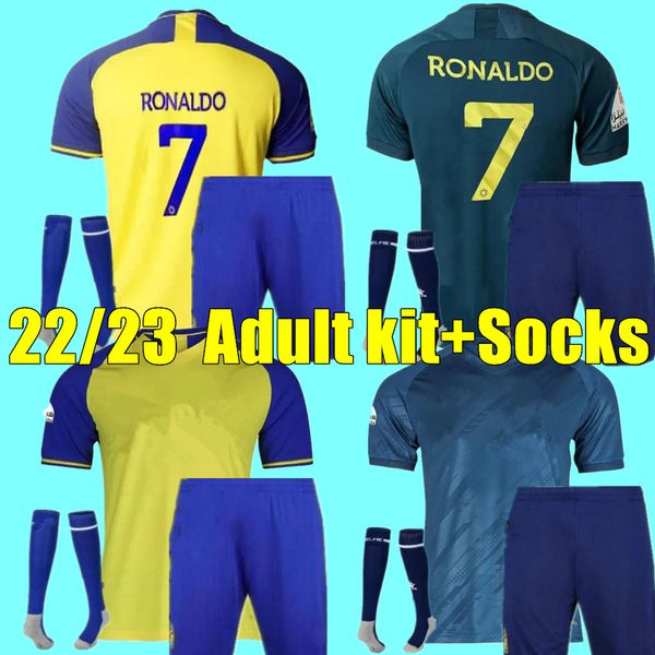 

22 23 al nassr fc soccer jerseys ronaldo men kids kit uniform home yellow cr7 boys football shirt t al-nassr away third fourth martinez ghar, Black